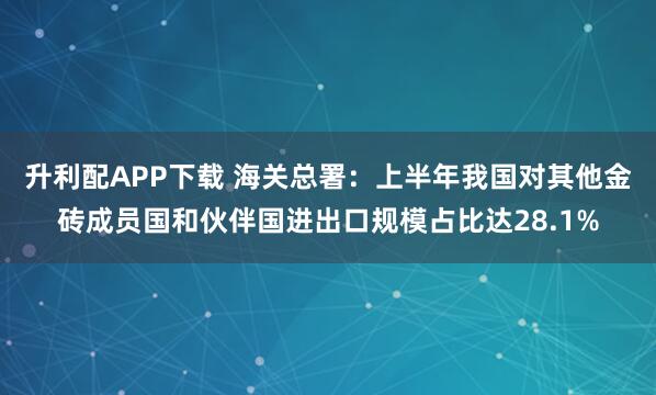 升利配APP下载 海关总署：上半年我国对其他金砖成员国和伙伴国进出口规模占比达28.1%